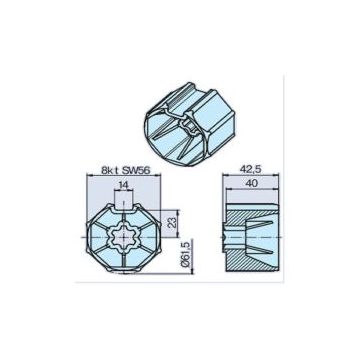 Roue S60L rallongée (45) pour tube octogonal moteur volets roulantsR7-R50-M04 -BECKER-