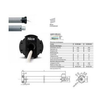 Moteur Era XL pour rideaux métalliques filaire 150Nm diam. 90mm 203 Kg NICE