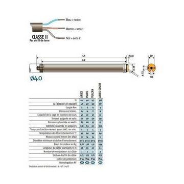 Moteur 230V/50Hz LS40 MERCURE 3/30 sans carré somfy REMPLACE PAR SY1020150