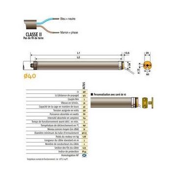 Moteur 230V/50Hz LS40 MERCURE 3/30 avec carré de 10 somfy