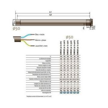 Moteur OXIMO RTS 50/12 - 230V/50Hz pour volets roulants Somfy