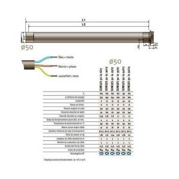 Moteur 230V/50Hz LT50 VECTRAN 50/12 somfy