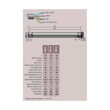 Moteur filaire 230V/50Hz pour stores cassettes et coffresOREA 50 WT 50/12 somfy